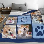 Manta personalizada con huellas multicolor con 6 fotos de mascotas nombre e inicial regalo de cumpleaños o recuerdo para amantes de perros y gatos