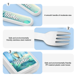 Personalized Cute Dinosaur Food-Grade Kid's Fork Spoon Knife 3 Pcs Cutlery Set with Name Daily Use Birthday Gift for Kids