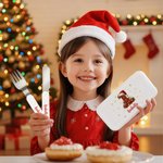 Personalised Christmas Hat Initial Safe Stainless Steel Kid's Fork Spoon Knife 3 Pcs Cutlery Set with Case and Name Christmas Gift for Kids