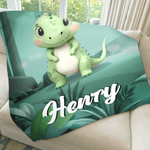Personalized Cartoon Dinosaur Jungle Soft Throw Blanket with Name Home Decor Birthday Gift for Kids Dinosaur Lovers