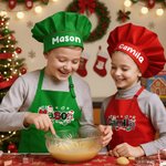 Personalisierte niedlichen Cartoon Weihnachtsmann Weihnachtsbaum Stil Name einstellbar Kind Schürze Koch Hut Set Backen Party Weihnachtsgeschenk für Jungen Mädchen