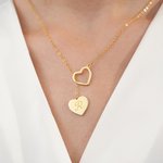 Personalizado Dainty Doble Corazón Lariat Collar de Plata de Ley con la inicial grabada Día de la Madre Aniversario de regalo para las mujeres
