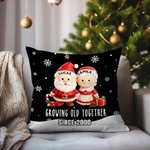 Personalized Growing Old Together Christmas Character Soft Throw Pillow Cover with Name and Year Home Decor Christmas Anniversary Gift for Couples