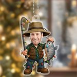 Personalized Fisherman Face Photo Acrylic Christmas Ornament Home Decor Christmas Gift for Male Fishing Enthusiasts