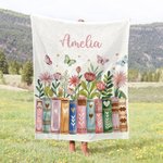 Personalized Flower Reading Nook Book Soft Throw Blanket with Name Reading Corner Daily Use Birthday Gift for Book Lovers