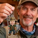 Personalized Fisherman Face Photo Acrylic Christmas Ornament Home Decor Christmas Gift for Male Fishing Enthusiasts