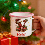 Gepersonaliseerde kerstmuts Candy Cane Holly ontwerp initiaal 12 oz multicolor emaille mok met naam kerstcadeau voor kinderen