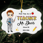 Personalized Cartoon Teacher Character Ceramic Ornament with Surname Text and Year Home Tree Decor Christmas Gift for Teacher