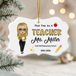 Personalized Cartoon Teacher Character Ceramic Ornament with Surname Text and Year Home Tree Decor Christmas Gift for Teacher