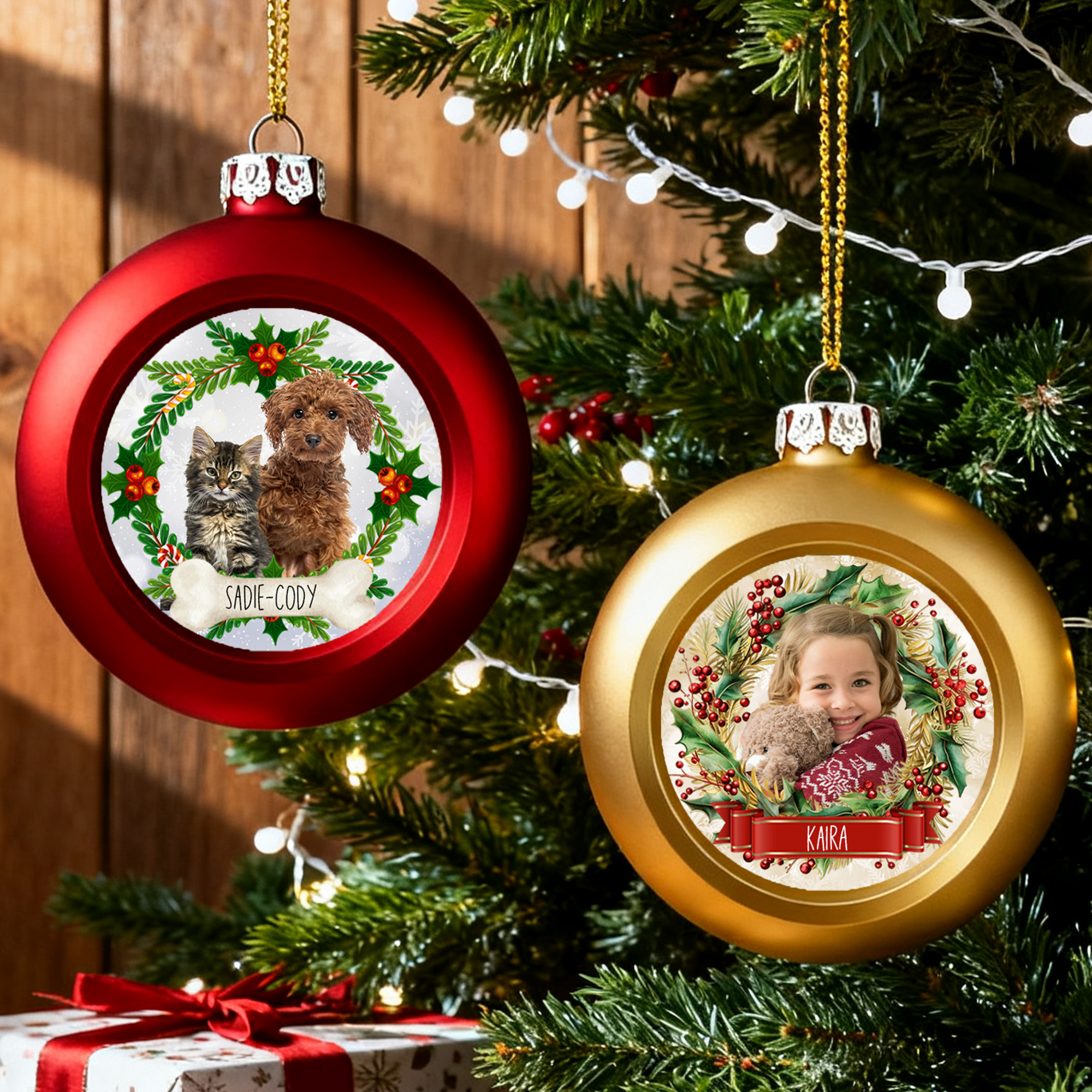 Ornamento personalizzato della palla di Natale con foto della ghirlanda di Natale e nome dell'albero di casa Regalo di Natale per i proprietari di ani