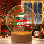 Personalized Santa Claus Christmas Tree LED Night Light with 1-8 Names and Wooden Base Home Decor Christmas Gift for Kids Family