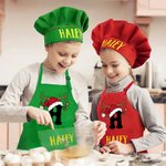 Personalized Cute Reindeer Santa Hat Initial Adjustable Kid Apron Chef Hat Set with Name Children's Day Christmas Gift for Boys Girls