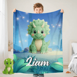 Personalized Cartoon Dinosaur Jungle Soft Throw Blanket with Name Home Decor Birthday Gift for Kids Dinosaur Lovers