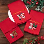 Personalized Snowman Cartoon Character Red 100% Cotton Reusable Napkin with Name and Initial Table Decor Christmas Gift for Family Friend