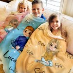 Coperta morbida personalizzata con nome e simpatico personaggio animato design della stella sfumata multicolore regalo di Natale o compleanno