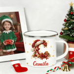 Gepersonaliseerde kerstmuts Candy Cane Holly ontwerp initiaal 12 oz multicolor emaille mok met naam kerstcadeau voor kinderen