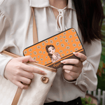 Personalized Birth Flower Cartoon Character Large PU Leather Hand Wallet with Name Multiple Compartments Birthday Bridesmaid Gift for Women