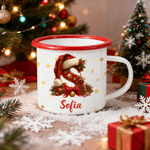 Gepersonaliseerde kerstmuts Candy Cane Holly ontwerp initiaal 12 oz multicolor emaille mok met naam kerstcadeau voor kinderen