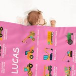 Gepersonaliseerde Werkvoertuigen Bouwwagens Bank- of Beddecoratie Kinderdeken met Naam voor Jongens Meisjes en Truckliefhebbers