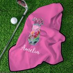 Personalized Watercolour Golf Bag Design Waffle Golf Towel with Name and Hanging Clip Sports Accessories Birthday Gift for Golf Players