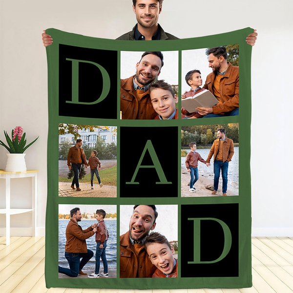 Personalised Multicolor 6 Photos Throw Blanket with DAD Father's Day Birthday Gift for Dad Grandfather