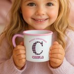 Personalised Dog Paw Initial Christmas Plaid 12 oz Multicolour Enamel Mug with Name Daily Use Christmas Gift for Kids