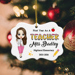 Personalized Cartoon Teacher Character Ceramic Ornament with Surname Text and Year Home Tree Decor Christmas Gift for Teacher
