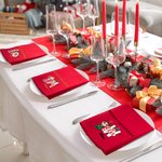 Personalized Snowman Cartoon Character Red 100% Cotton Reusable Napkin with Name and Initial Table Decor Christmas Gift for Family Friend