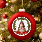 Personalized Christmas Wreath Photo Christmas Ball Ornament with Name Home Tree Decor Christmas Gift for Family Friend Pet Owners