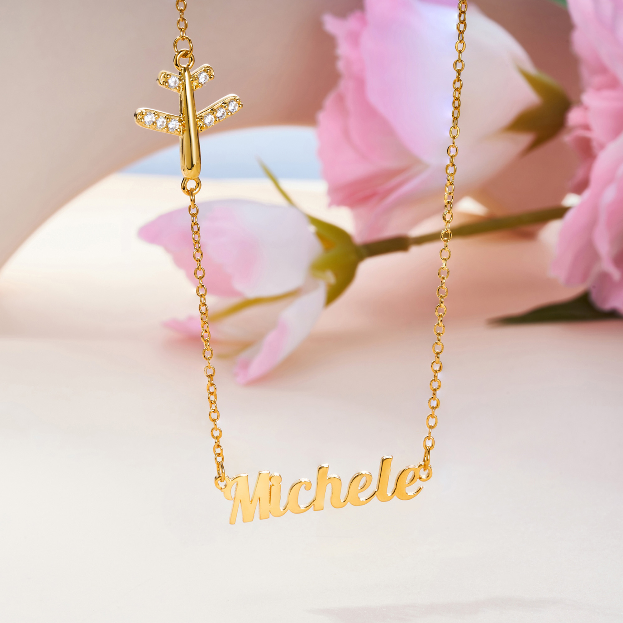 Collier personnalisé en zircon pour le nom de l'avion Bijoux délicats Anniversaire Cadeau de Noël pour les amoureux des voyages Pilotes hôtesses de l'air