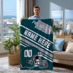 Personalized Football Helmet Pattern Soft Throw Blanket with Name and Number Home Decor Birthday Game Day Gift for Football Sports Fans Lovers