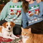 Personalisiertes Weiches Weihnachts-Sweatshirt mit 1–2 Haustier Gesichtsfoto Weihnachtsmütze Namen Text Weihnachten Geschenk für Tierbesitzer