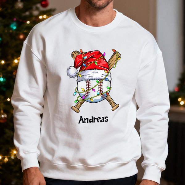 Personalisiertes Mehrfarbiges T-Shirt Sweatshirt Hoodie mit Ballmuster Weihnachtsmütze und Namen Weihnachtsgeschenk für Mannschaft Erwachsene Familie