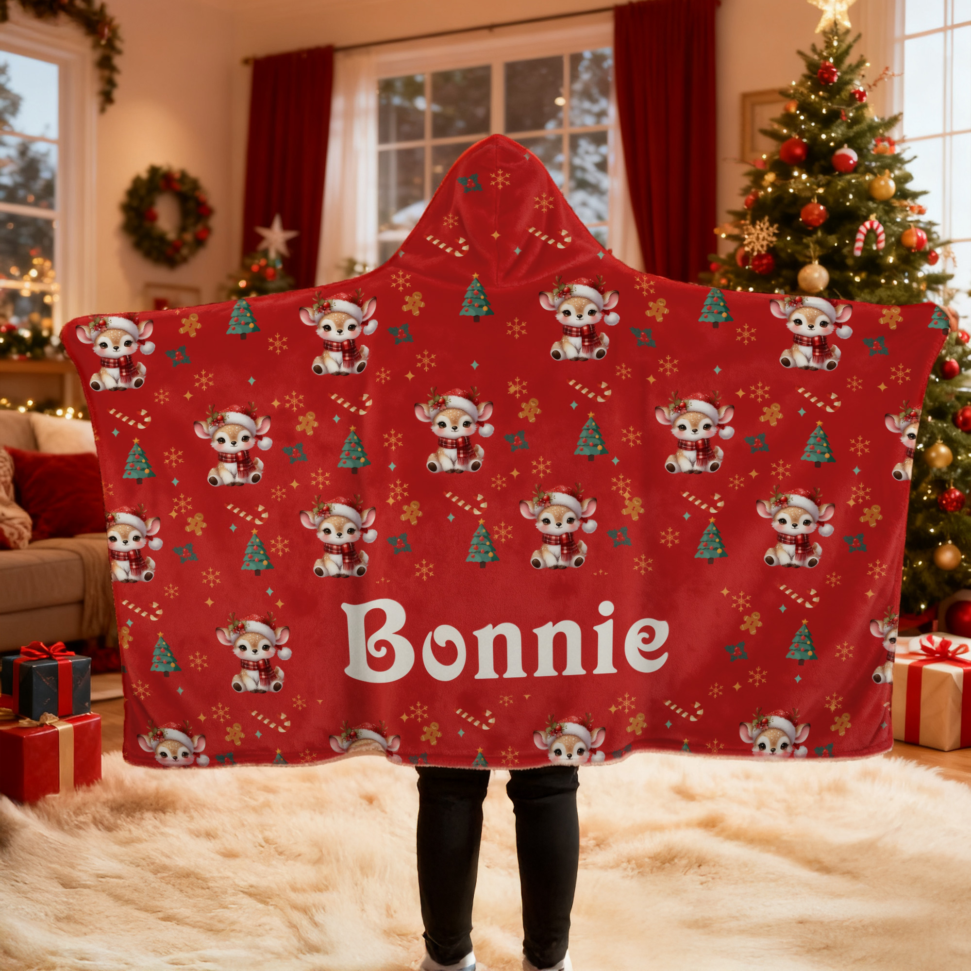 Couverture à capuche personnalisée avec nom et prénom Cadeau d'anniversaire de Noël pour garçons filles