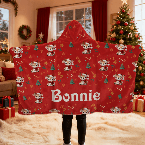 Gorro de Papá Noel de Navidad personalizado Manta con capucha suave de animal con nombre Regalo de cumpleaños de Navidad para niños Niñas