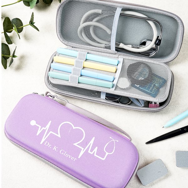 Personalised Colorful Ample Storage EKG Design Stethoscope Case with Name Birthday Nurse Graduation Appreciation Gift for Nurse Doctor
