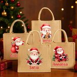 Borsa tote in iuta personalizzata con nome e design Babbo Natale regalo di Natale per famiglia e amici
