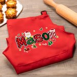 Personalisierte niedlichen Cartoon Weihnachtsmann Weihnachtsbaum Stil Name einstellbar Kind Schürze Koch Hut Set Backen Party Weihnachtsgeschenk für Jungen Mädchen