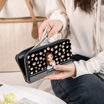 Personalized Birth Flower Cartoon Character Large PU Leather Hand Wallet with Name Multiple Compartments Birthday Bridesmaid Gift for Women