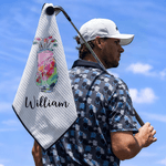 Personalized Watercolour Golf Bag Design Waffle Golf Towel with Name and Hanging Clip Sports Accessories Birthday Gift for Golf Players