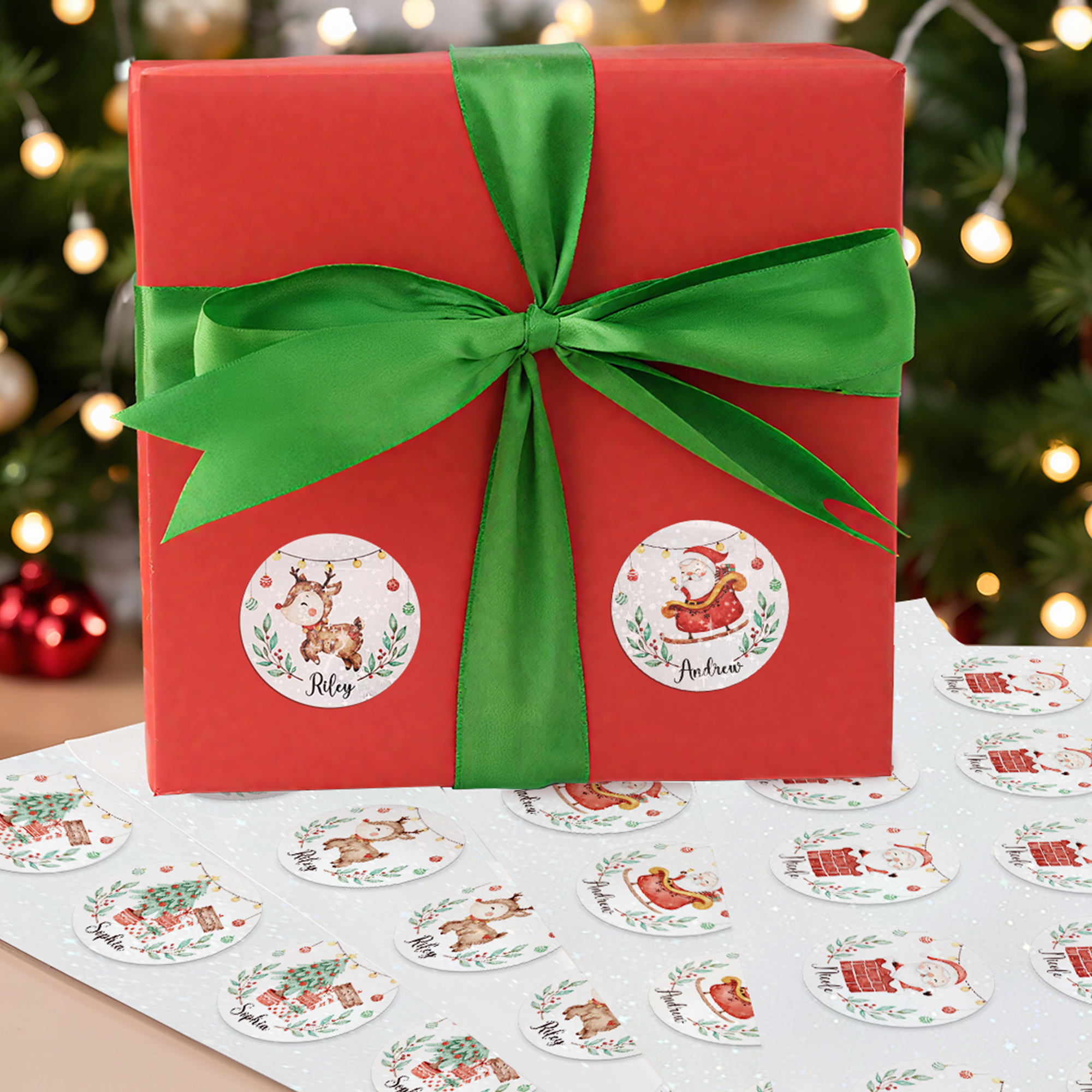 Etiquettes imperméables personnalisées en forme de cerf pour le Père Noël Décoration de cadeaux de Noël Fête Favors pour la famille et les amis