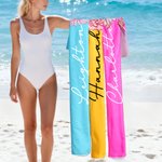 Personalized Multicolor Birth Flower Cartoon Women Girl Soft Quick Dry Beach Towel with Name Vacation Beach Accessories Gift for Friend