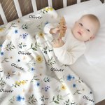 Personalized Watercolor Wildflowers Soft Throw Blanket with Name Nursery Decor Baby Shower Birthday Christmas Gift for Newborn Baby
