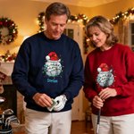 Personalisiertes Mehrfarbiges T-Shirt Sweatshirt Hoodie mit Ballmuster Weihnachtsmütze und Namen Weihnachtsgeschenk für Mannschaft Erwachsene Familie