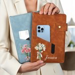 Personalized Multicolor Birth Flower Bouquet PU Leather A5 Notebook with Name and Front Pocket Daily Use Christmas Gift for Office Workers Family