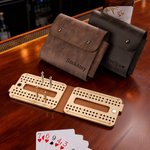 Personalized Retro Leather Magnetic Cribbage Travel Set with Text Pegs and Playing Cards Travel Game Night Christmas Gift for Cribbage Lovers