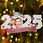 Personalized Romantic Photo Ring Design Glitter 2025 Acrylic Ornament with Names Engagement Christmas Gift for Newlyweds Couples