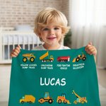 Gepersonaliseerde Werkvoertuigen Bouwwagens Bank- of Beddecoratie Kinderdeken met Naam voor Jongens Meisjes en Truckliefhebbers