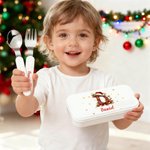 Personalised Christmas Hat Initial Safe Stainless Steel Kid's Fork Spoon Knife 3 Pcs Cutlery Set with Case and Name Christmas Gift for Kids
