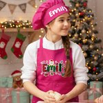 Personalisierte niedlichen Cartoon Weihnachtsmann Weihnachtsbaum Stil Name einstellbar Kind Schürze Koch Hut Set Backen Party Weihnachtsgeschenk für Jungen Mädchen